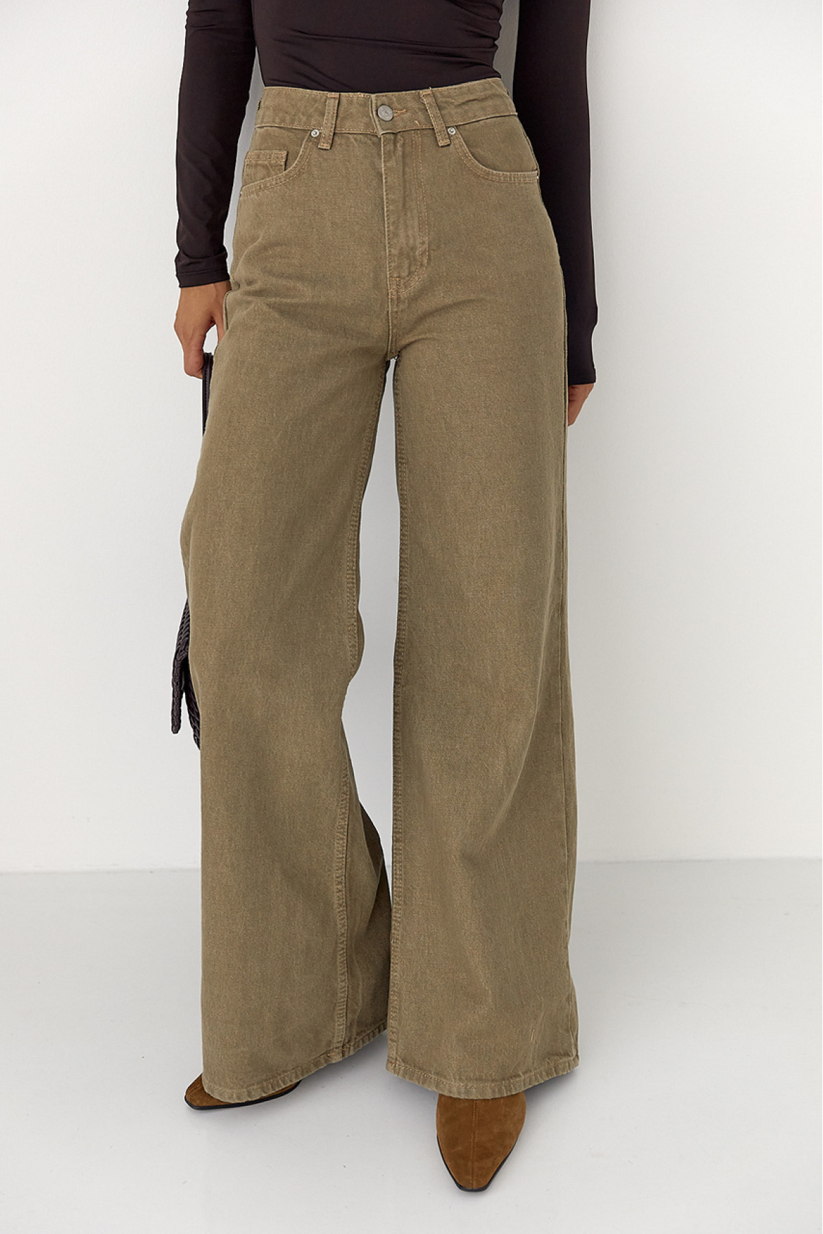 Широкі жіночі джинси Palazzo з високою талією  світлокоричневий колір