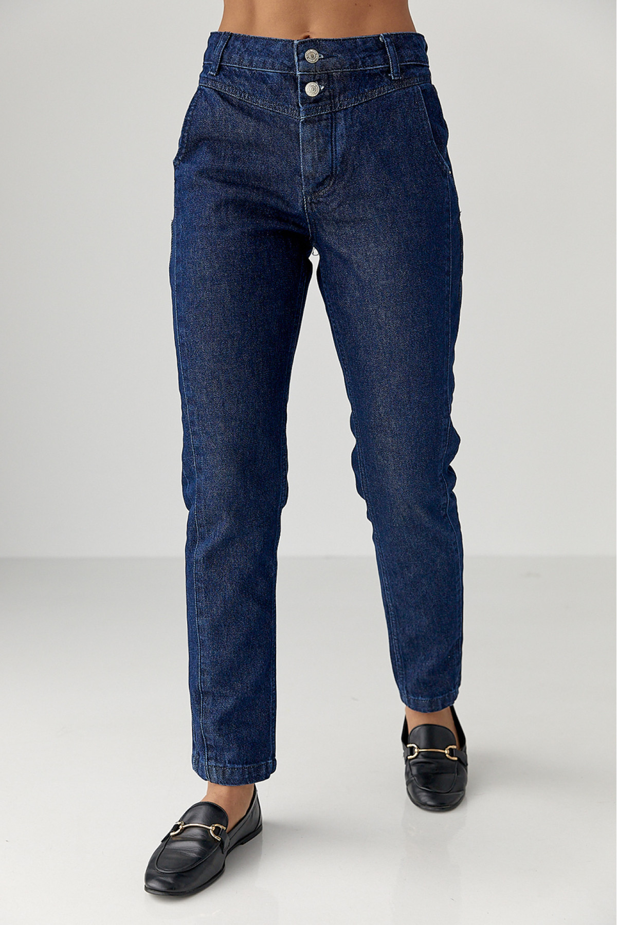 Джинси Mom fit  із застібкою на ґудзиках  синій колір