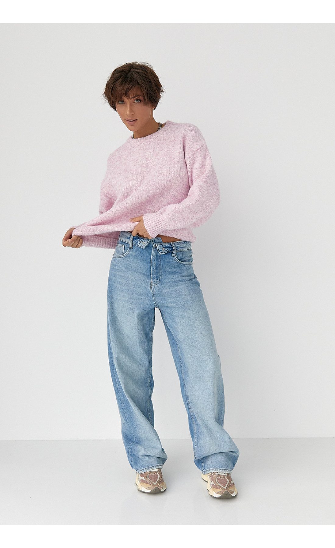 Джинси Baggy з підгорнутим поясом  джинс колір