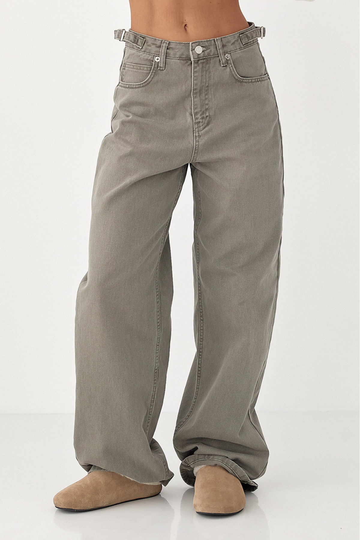 Джинси Palazzo із затяжками на талії  сірий колір