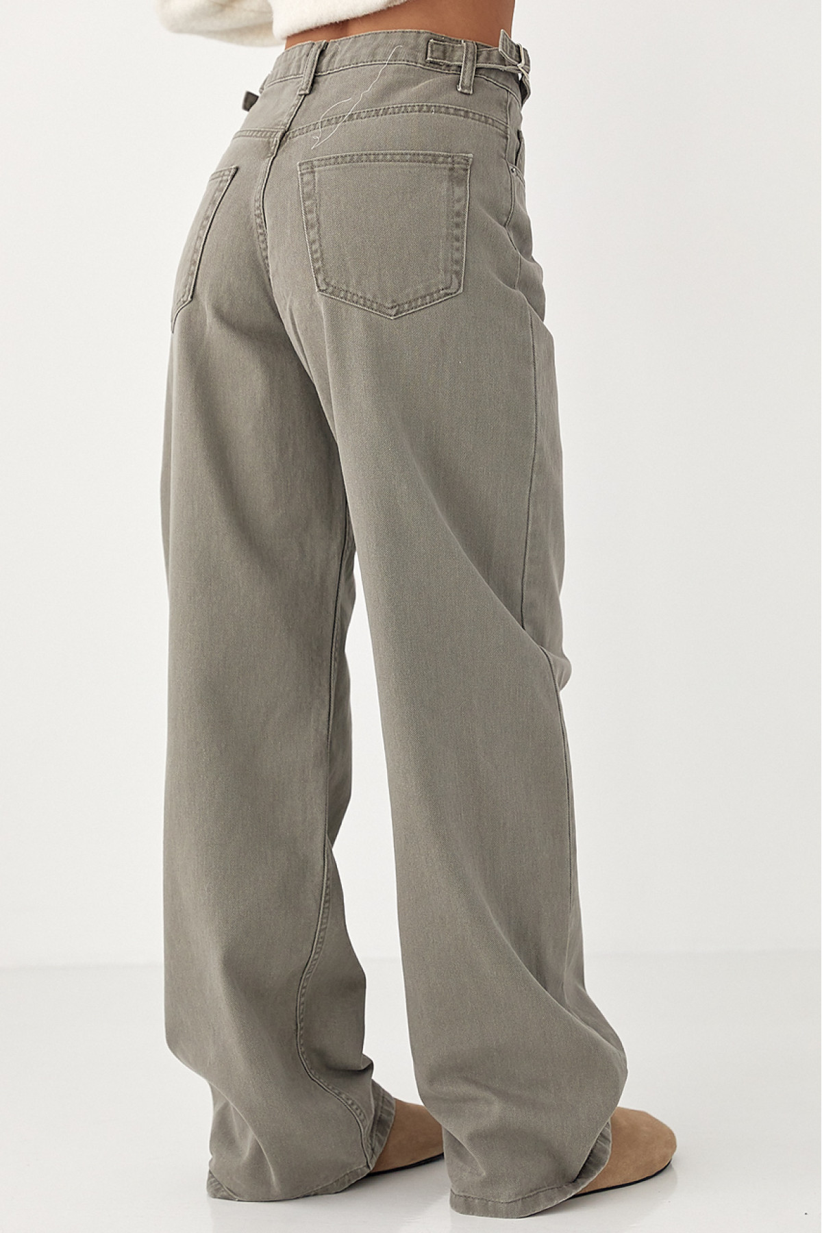 Джинси Palazzo із затяжками на талії  сірий колір