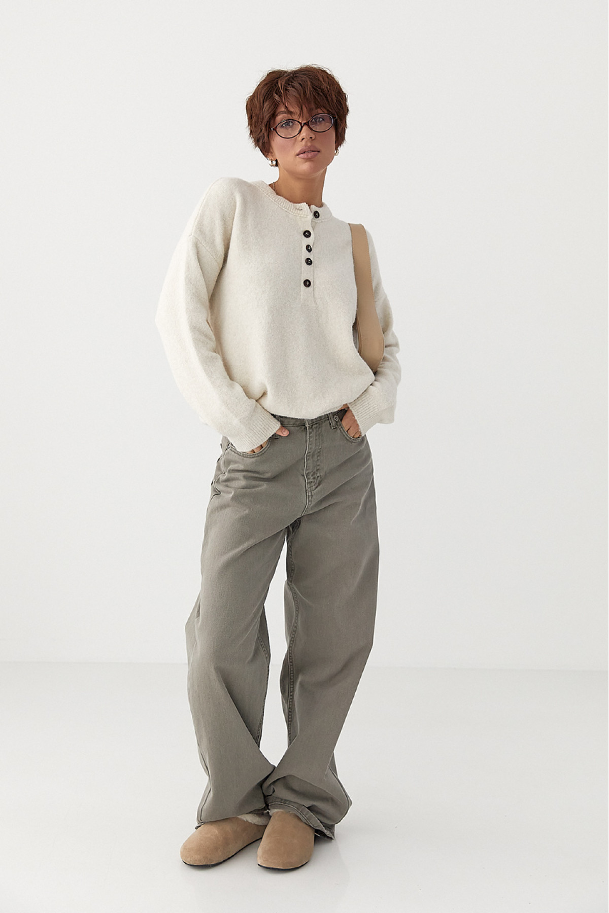 Джинси Palazzo із затяжками на талії  сірий колір