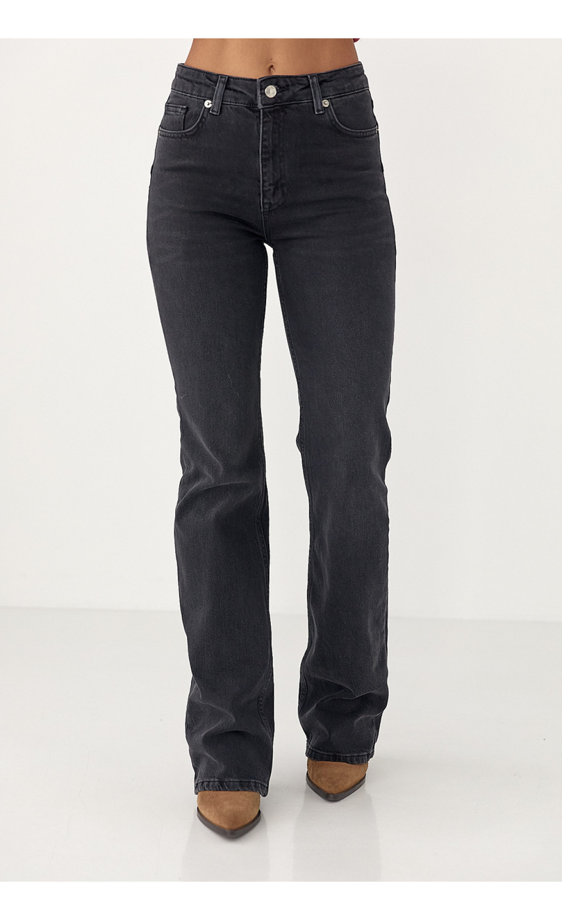 Жіночі прямі жіночі джинси з високою посадкою  чорний колір