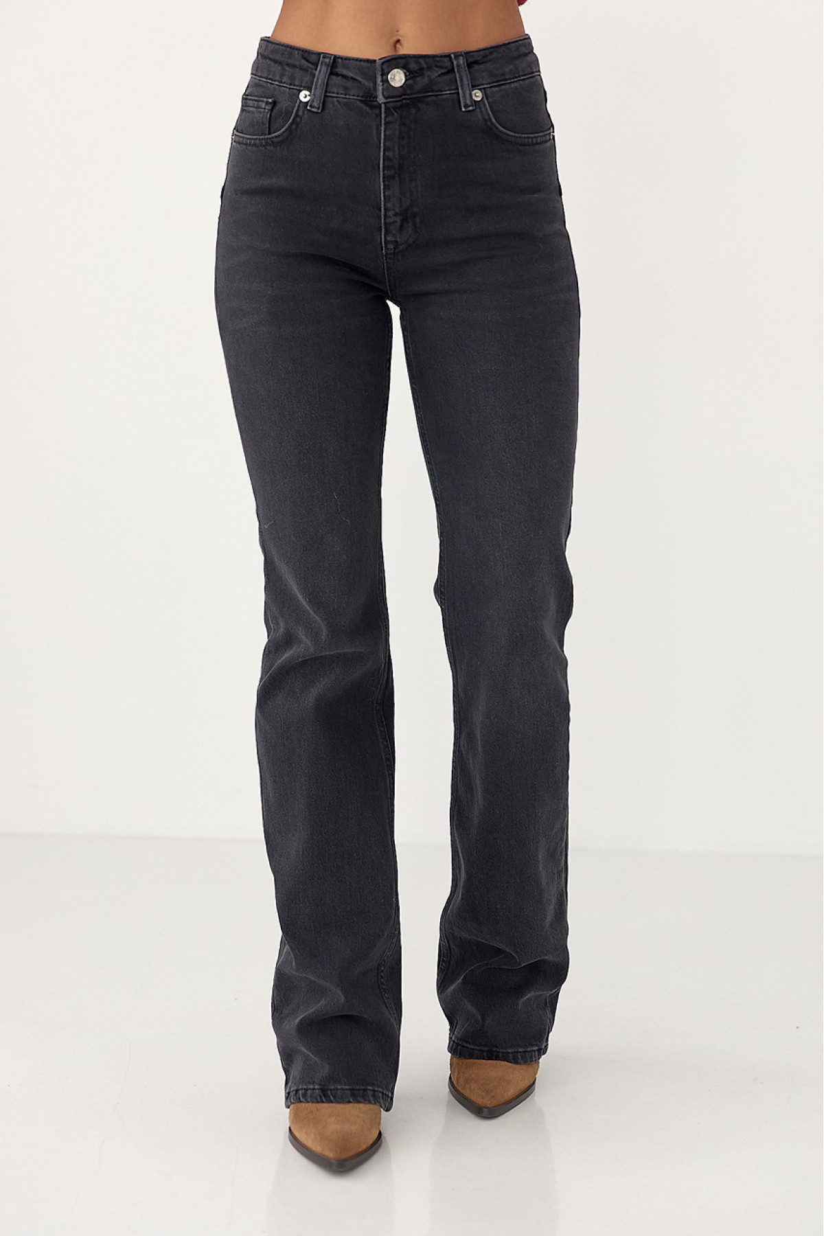 Жіночі прямі жіночі джинси з високою посадкою  чорний колір