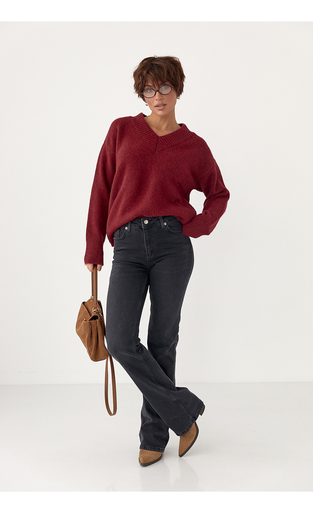 Жіночі прямі жіночі джинси з високою посадкою  чорний колір