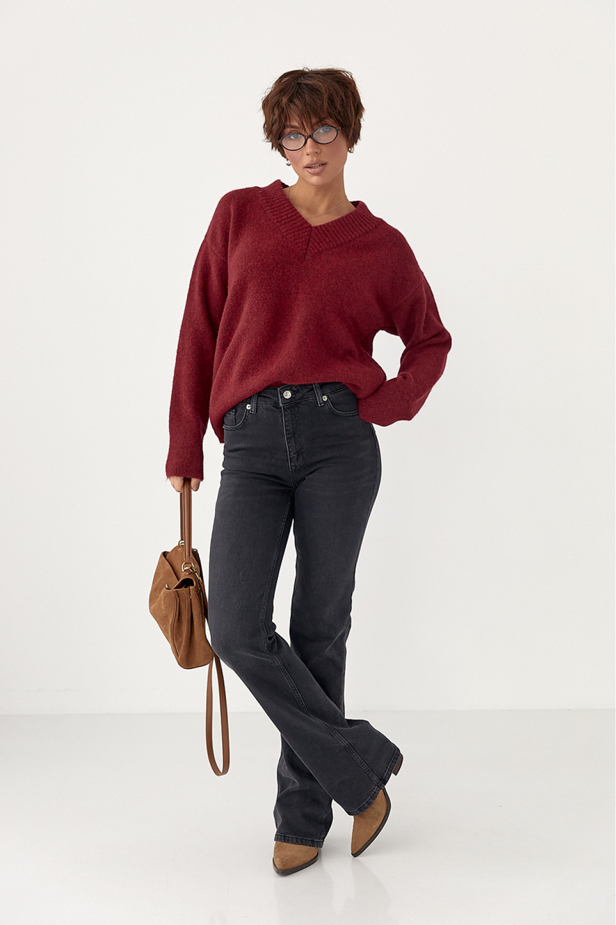 Жіночі прямі жіночі джинси з високою посадкою  чорний колір