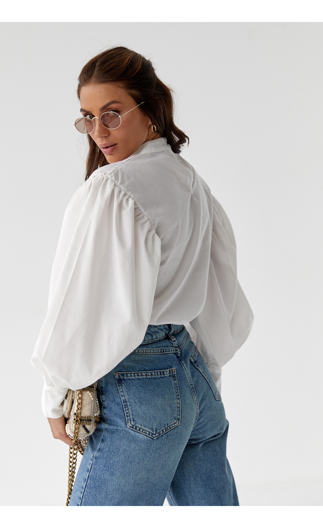 Блуза з об'ємними рукавами з накидкою та поясом EISA  зелений колір