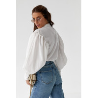 Блуза з об'ємними рукавами з накидкою та поясом EISA  зелений колір