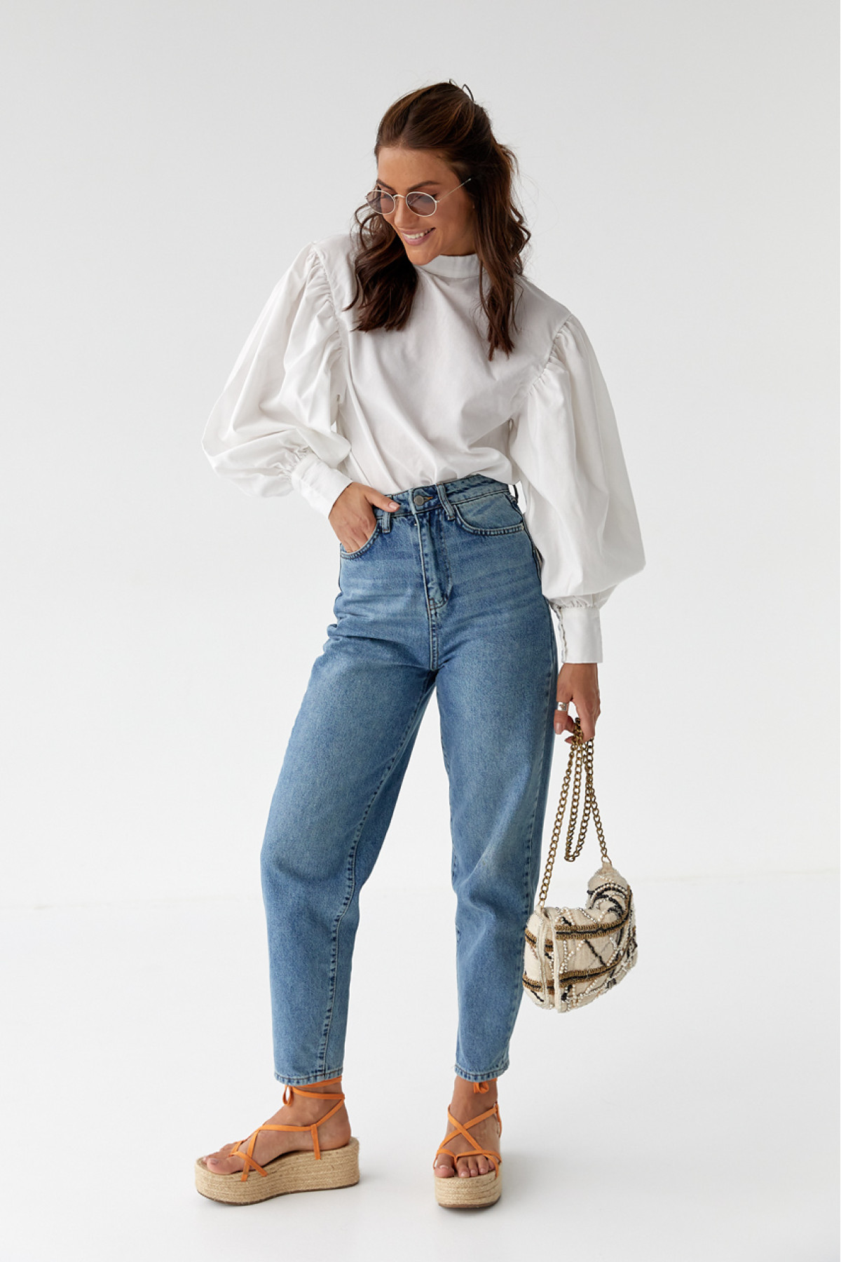 Блуза з об'ємними рукавами з накидкою та поясом EISA  зелений колір