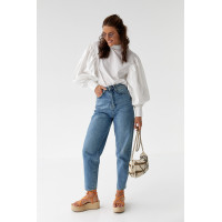 Блуза з об'ємними рукавами з накидкою та поясом EISA  зелений колір