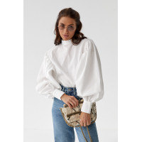 Блуза з об'ємними рукавами з накидкою та поясом EISA  зелений колір