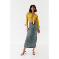 Жіноча вкорочена блузка на запах  гірчичний колір