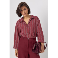 Жіноча сорочка у смужку з рукавами три чверті  бордо колір