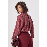 Жіноча сорочка у смужку з рукавами три чверті  бордо колір