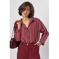 Жіноча сорочка у смужку з рукавами три чверті  бордо колір