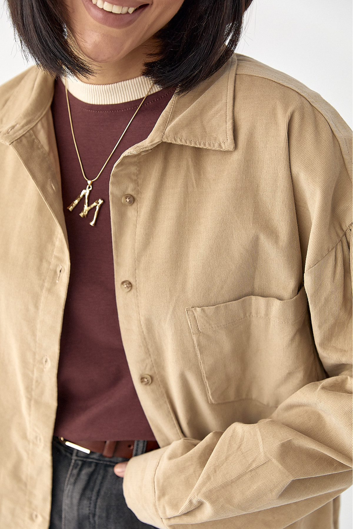 Жіноча вельветова оversize сорочка  світлокоричневий колір