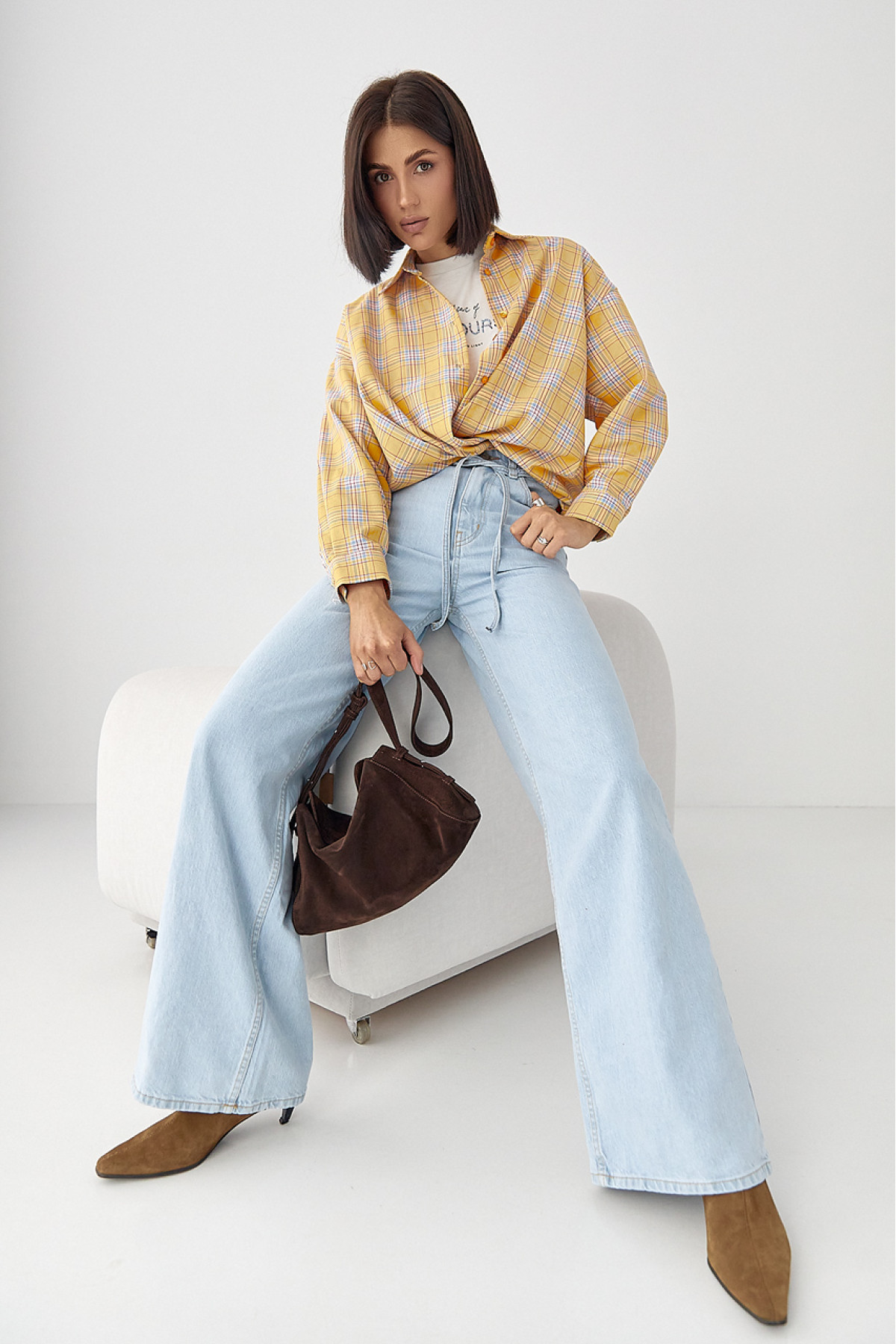 Сорочка жіноча в клітинку вільного крою  жовтий колір