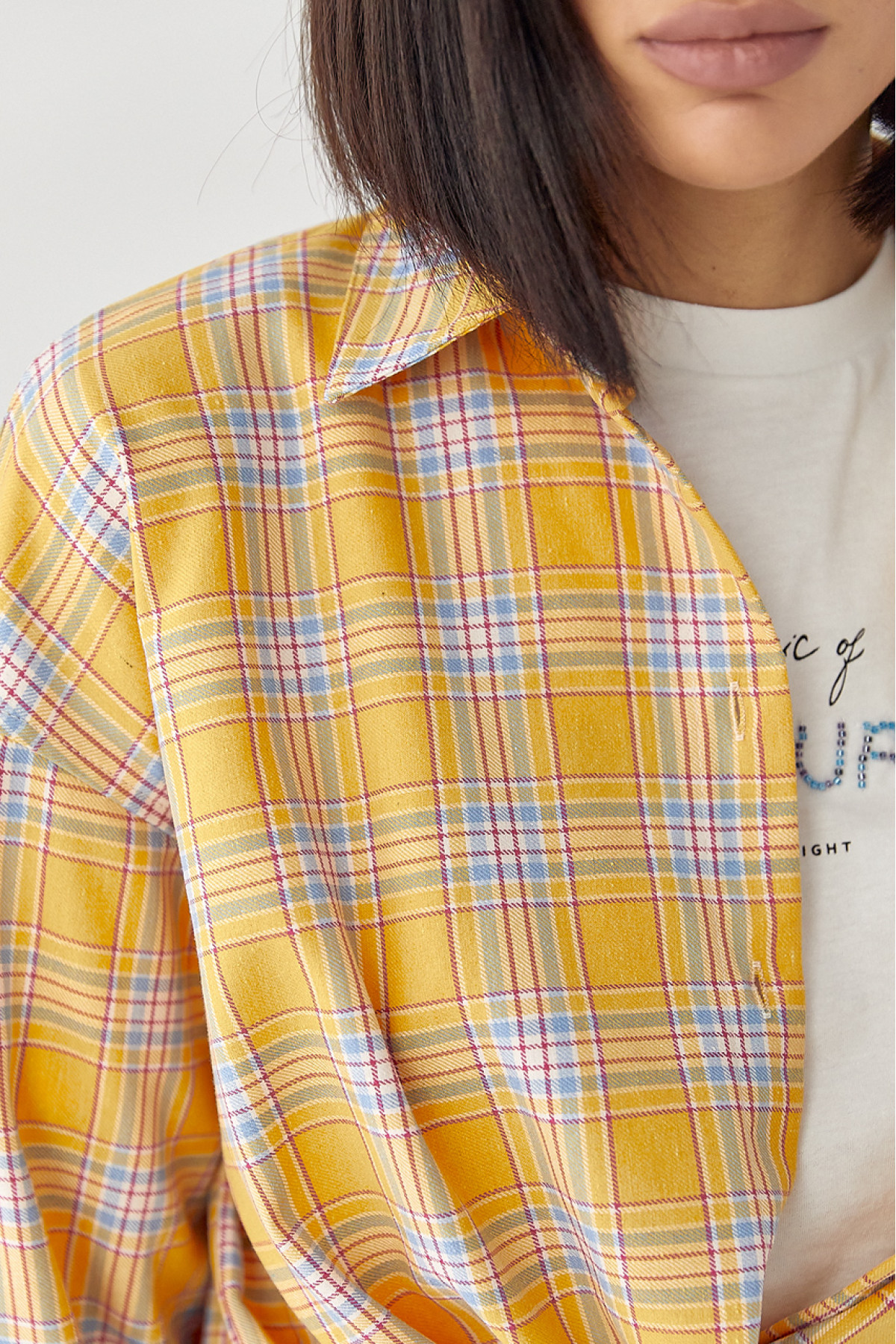 Сорочка жіноча в клітинку вільного крою  жовтий колір