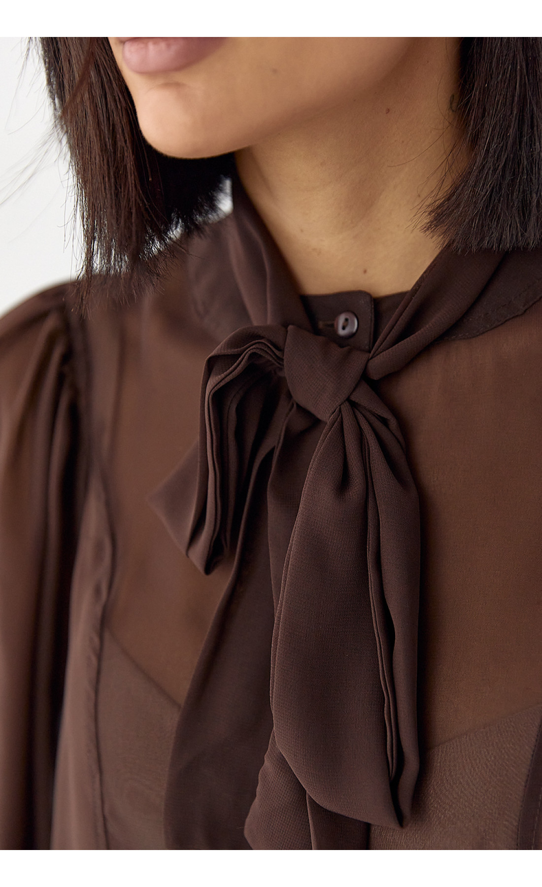 Прозора блуза з рукавамиліхтариками  коричневий колір