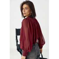 Прозора блуза з рукавамиліхтариками  бордо колір