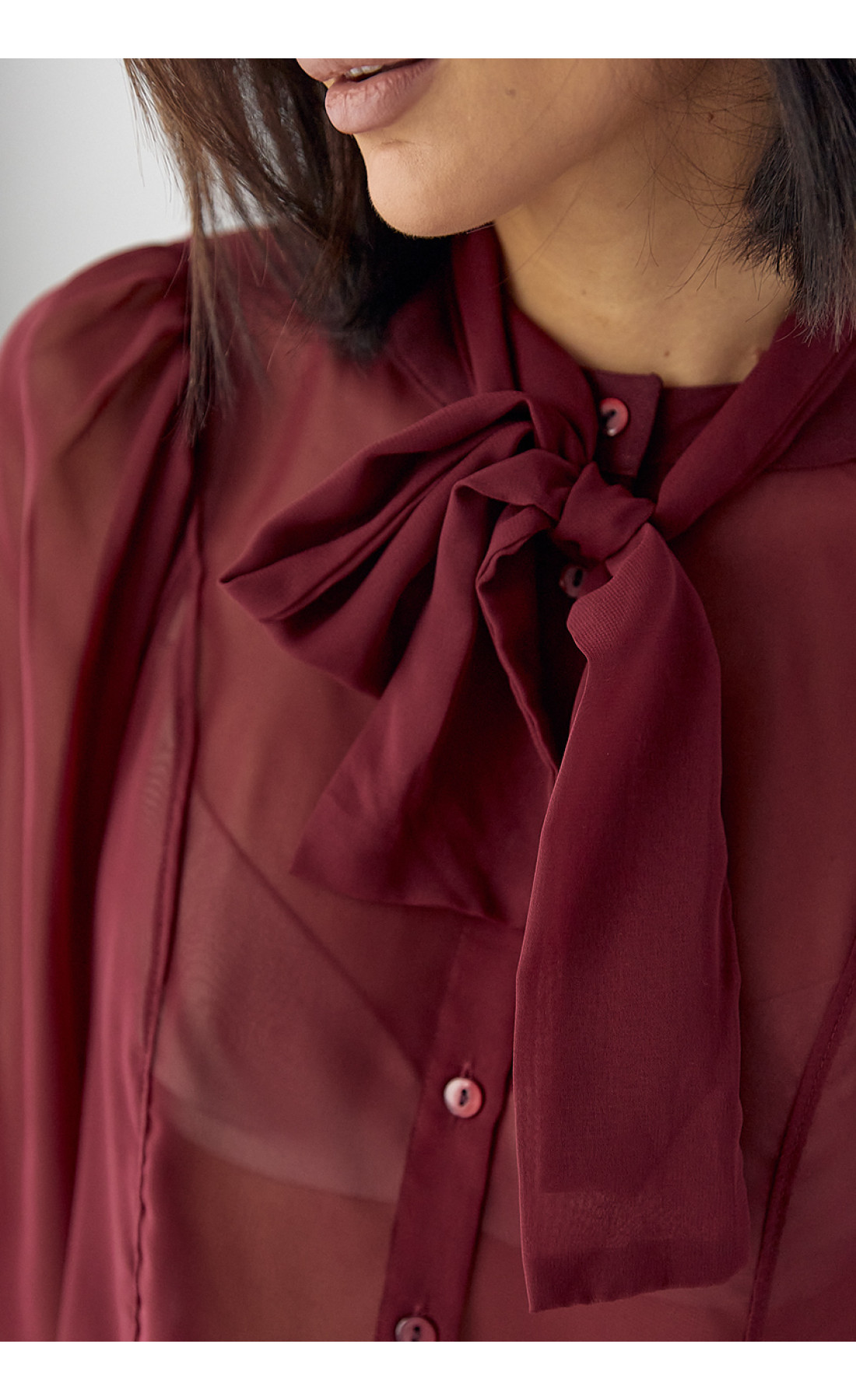 Прозора блуза з рукавамиліхтариками  бордо колір