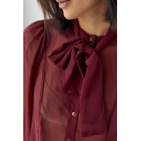 Прозора блуза з рукавамиліхтариками  бордо колір