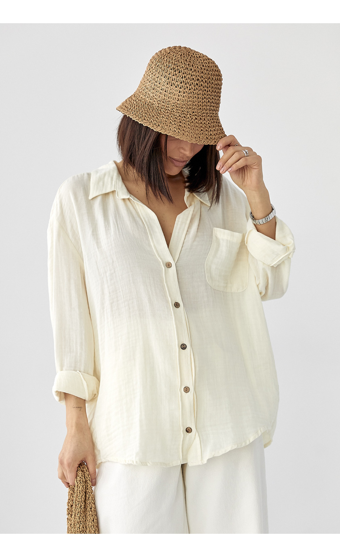 Муслінова сорочка на ґудзиках  кремовий колір