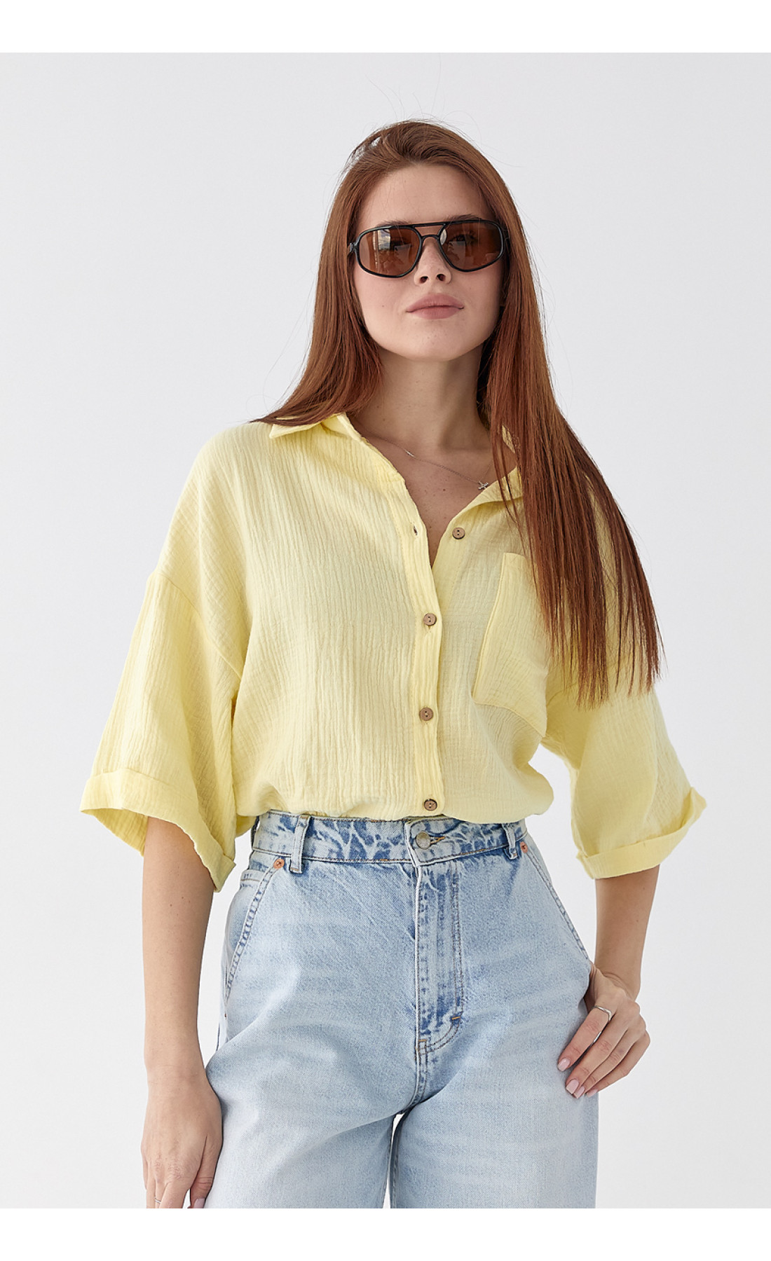 Муслінова сорочка з коротким рукавом  лимонний колір