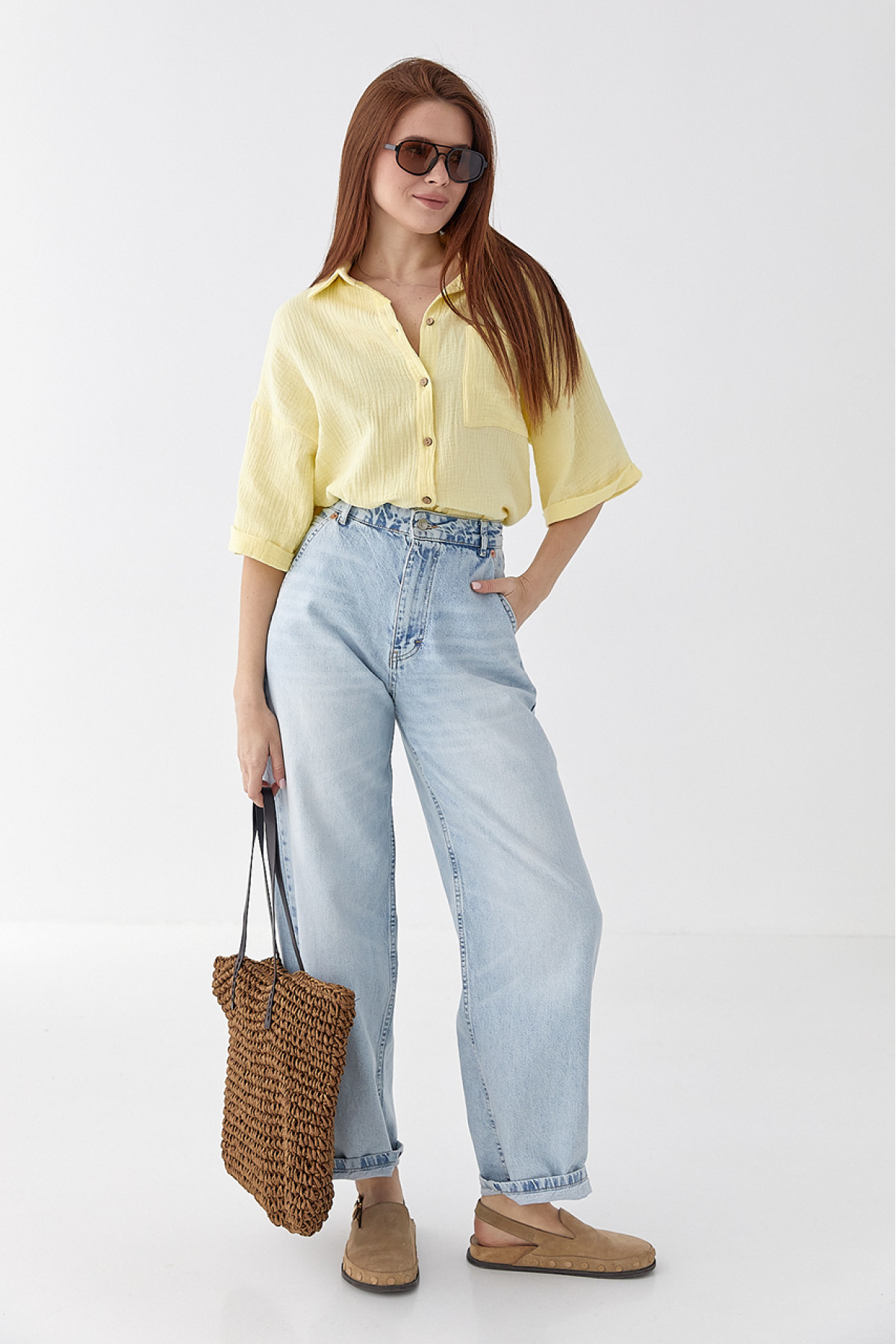 Муслінова сорочка з коротким рукавом  лимонний колір