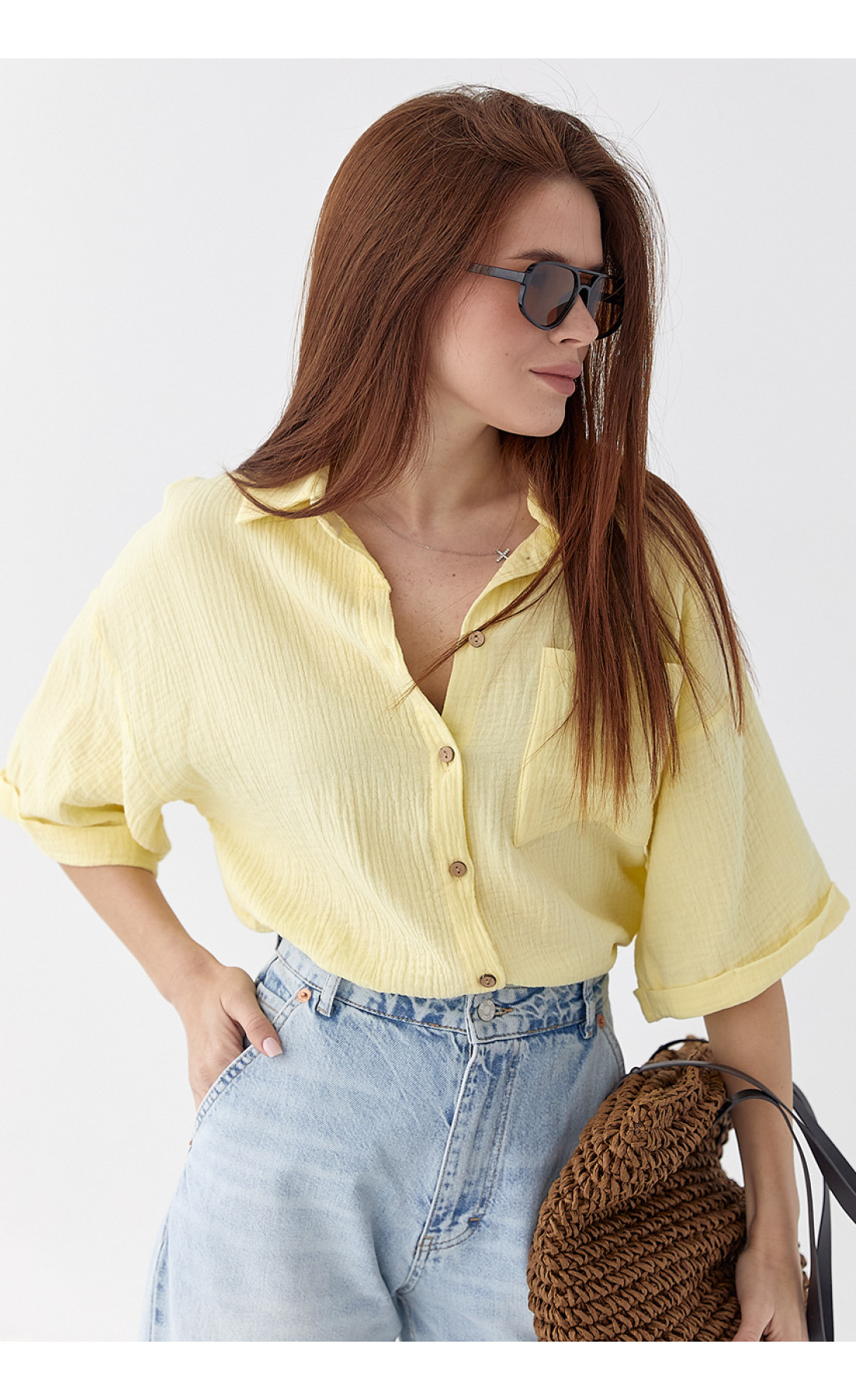 Муслінова сорочка з коротким рукавом  лимонний колір