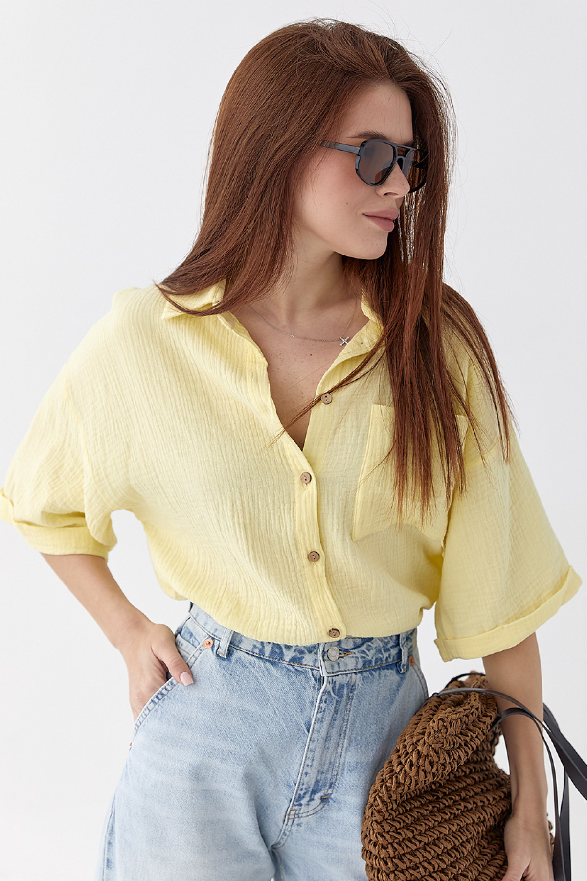 Муслінова сорочка з коротким рукавом  лимонний колір