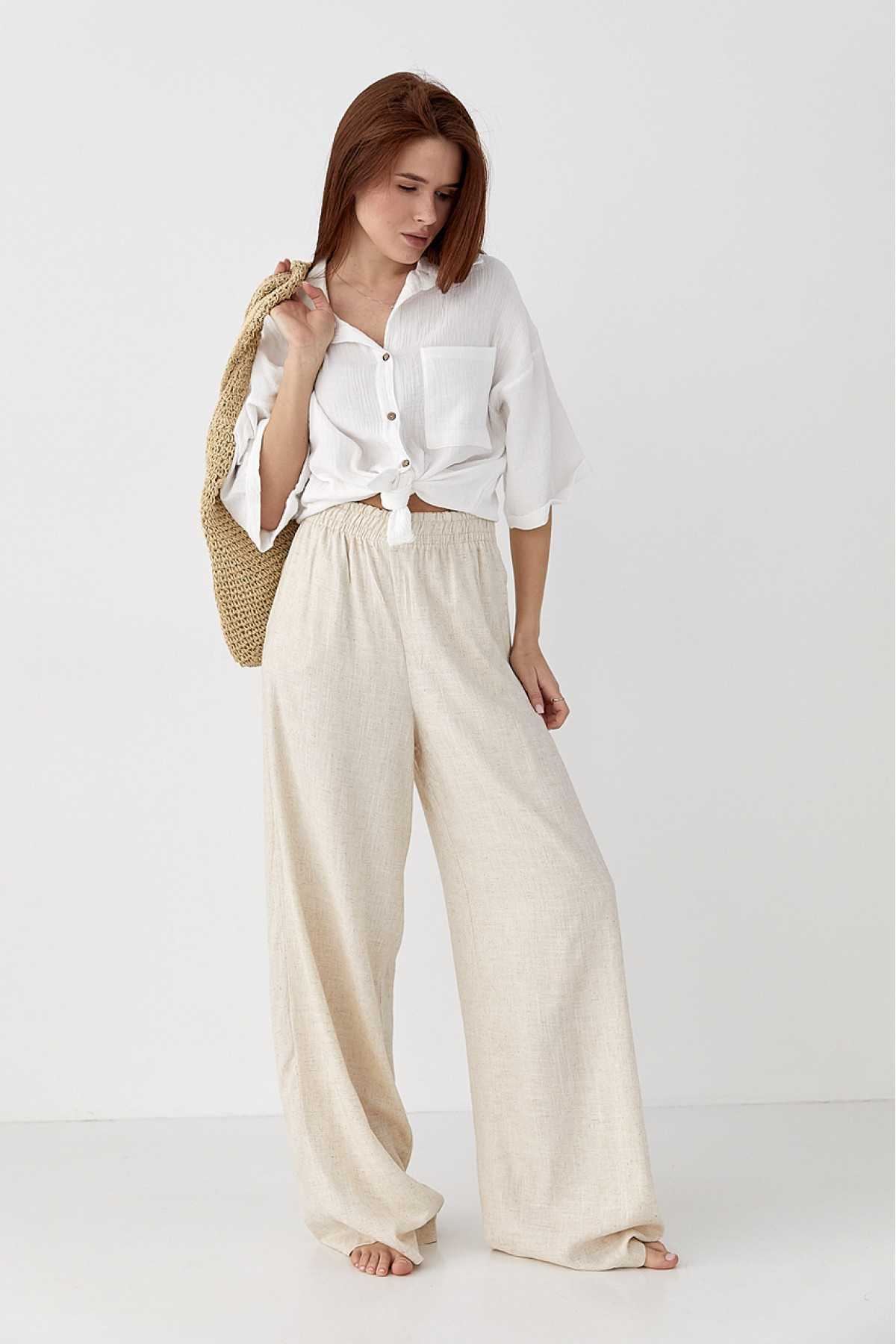 Муслінова сорочка з коротким рукавом  молочний колір