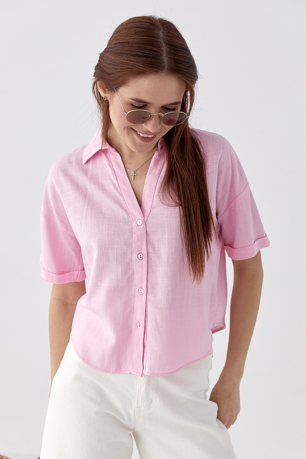 Укорочена сорочка  з напівкруглим низом  рожевий колір
