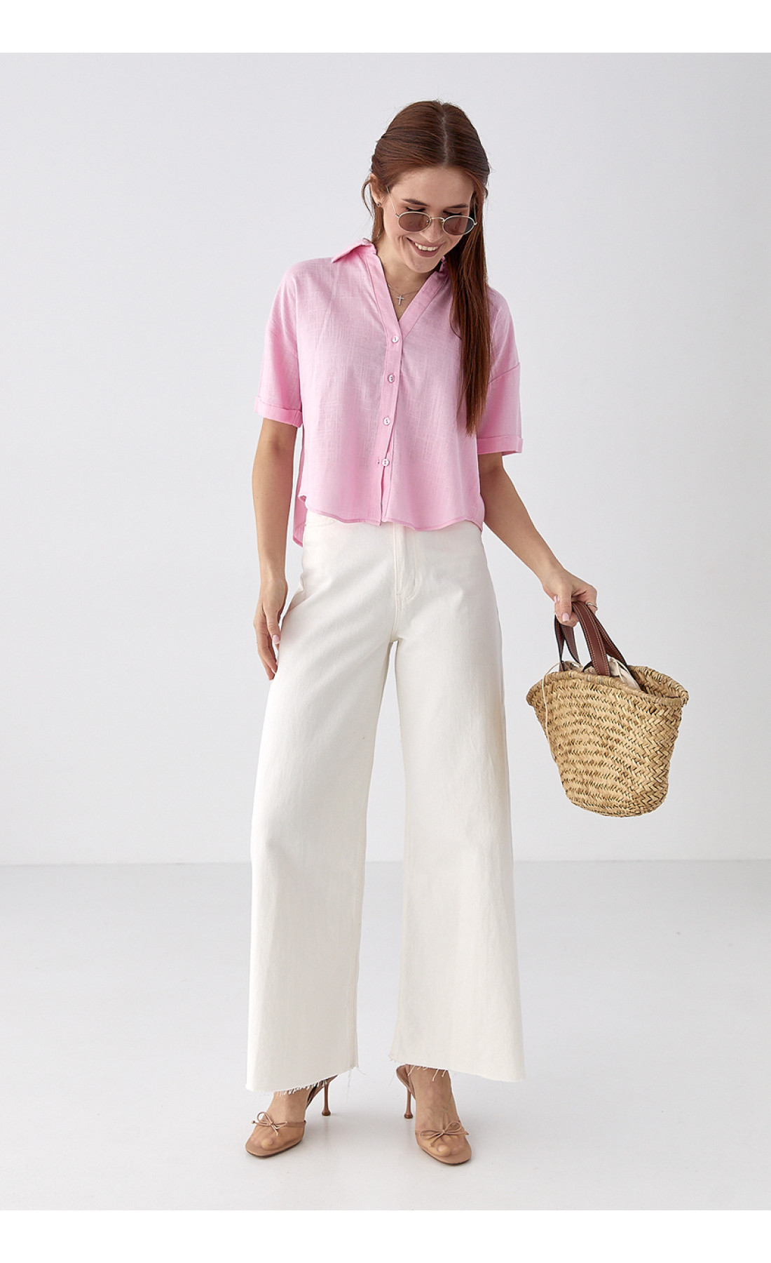 Укорочена сорочка  з напівкруглим низом  рожевий колір