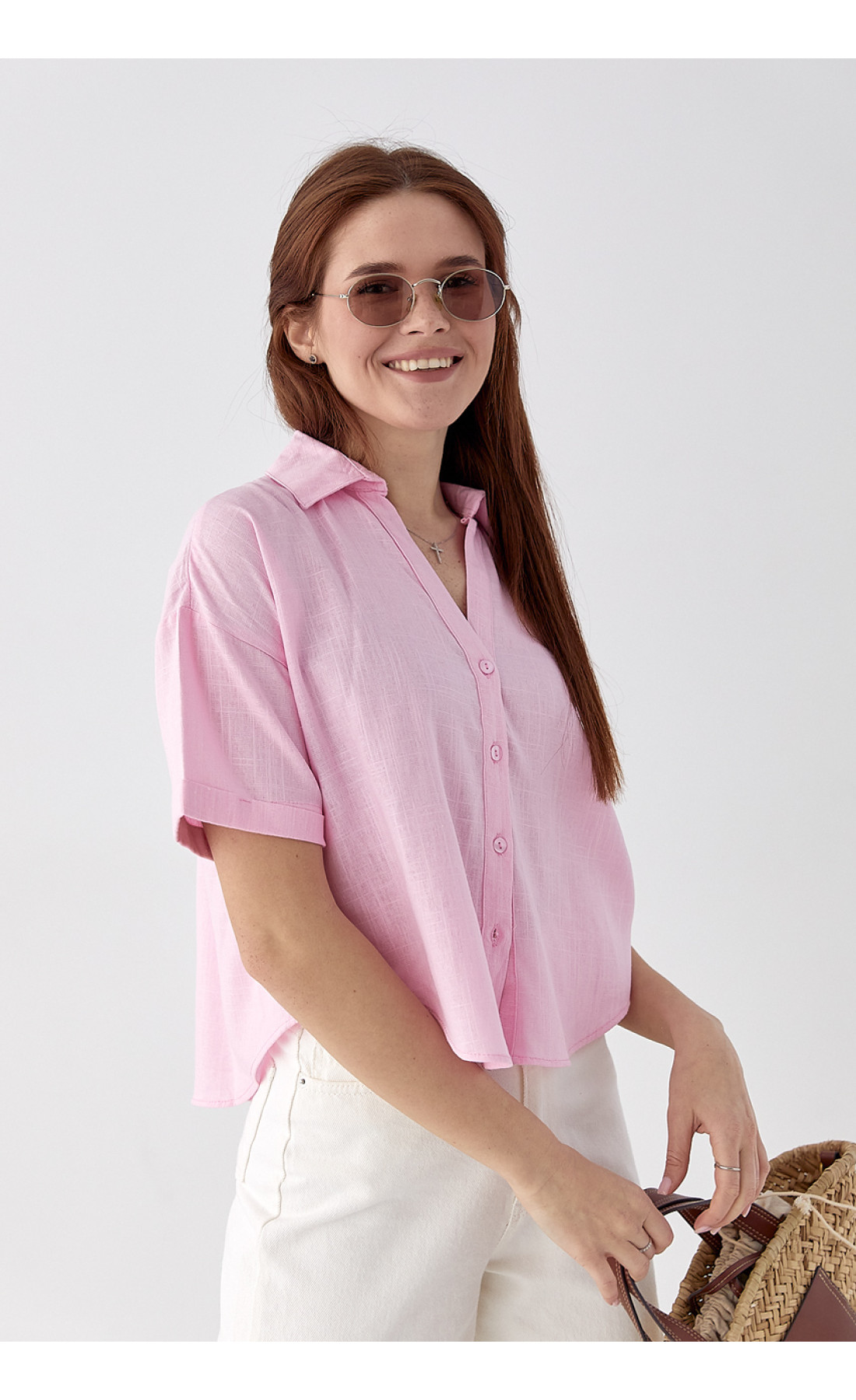 Укорочена сорочка  з напівкруглим низом  рожевий колір