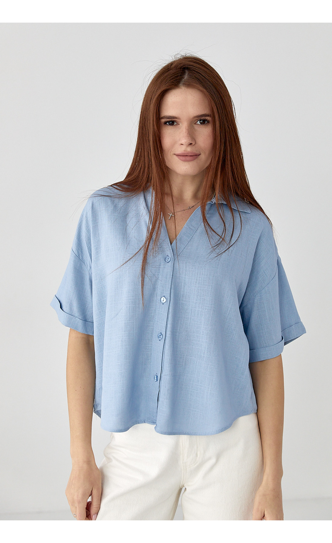 Укорочена сорочка  з напівкруглим низом  джинс колір