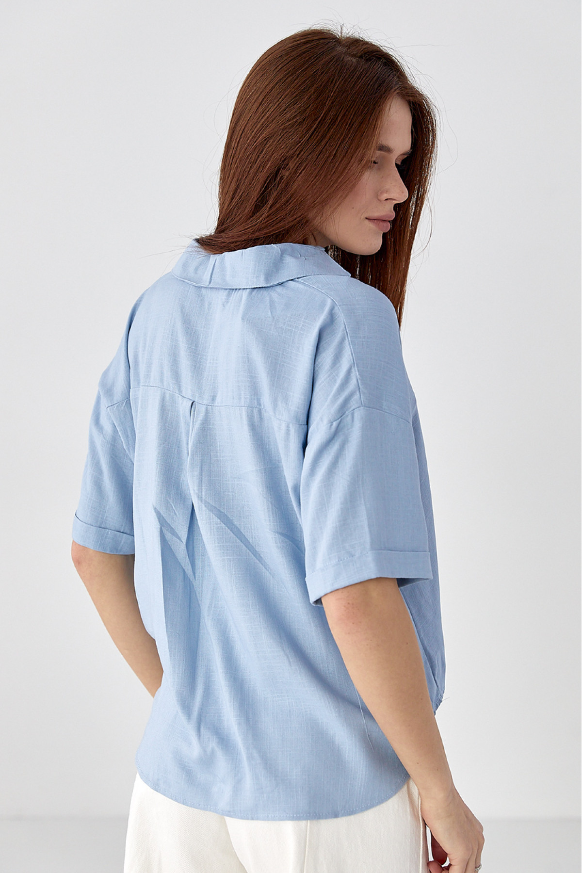 Укорочена сорочка  з напівкруглим низом  джинс колір