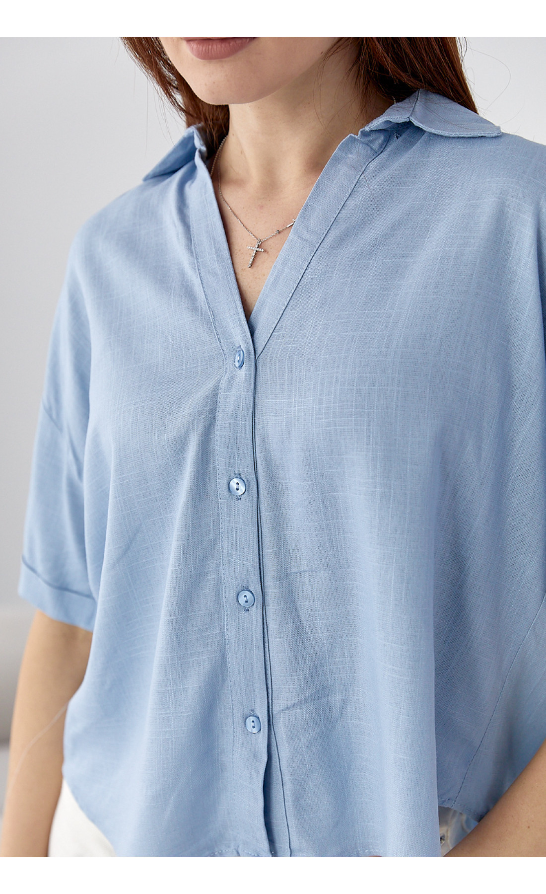 Укорочена сорочка  з напівкруглим низом  джинс колір