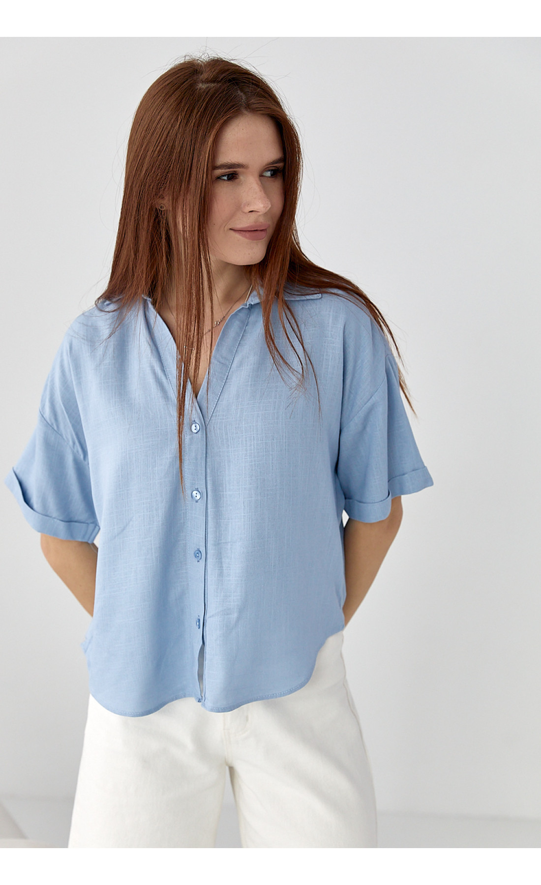 Укорочена сорочка  з напівкруглим низом  джинс колір