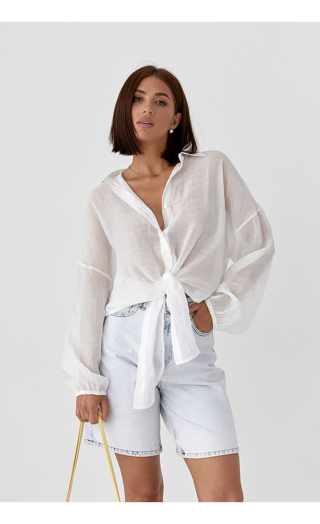 Напівпрозора сорочка з тенселу  білий колір