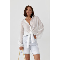 Напівпрозора сорочка з тенселу  білий колір