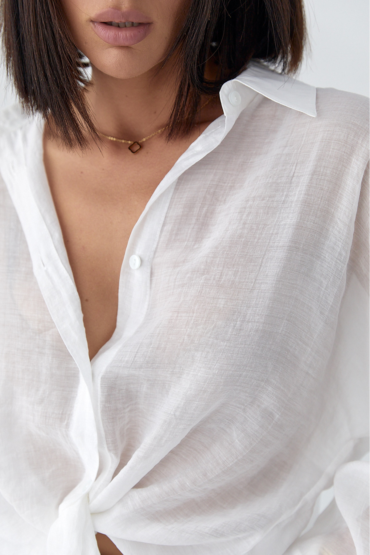 Напівпрозора сорочка з тенселу  білий колір