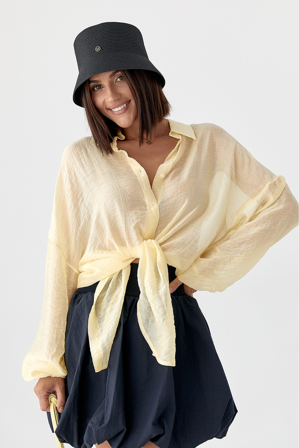 Напівпрозора сорочка з тенселу  лимонний колір