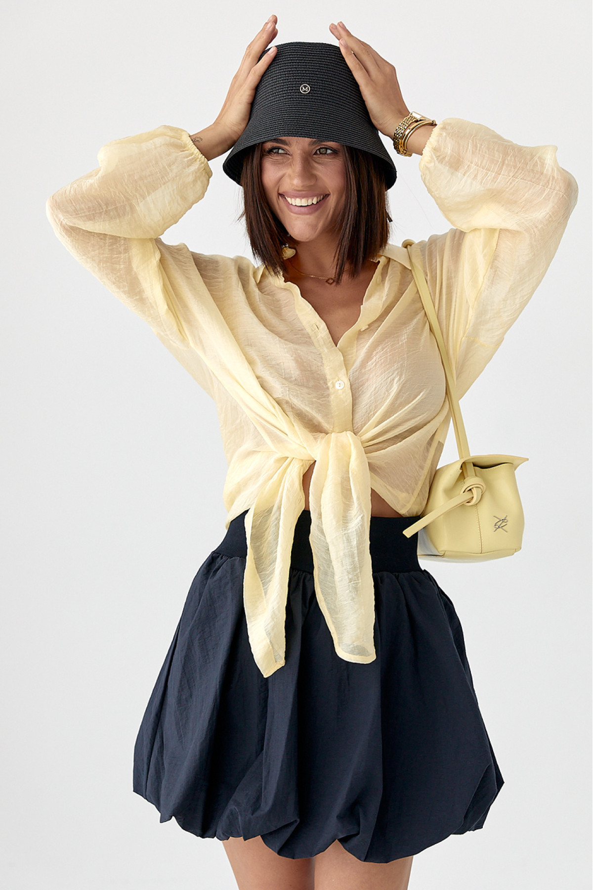 Напівпрозора сорочка з тенселу  лимонний колір