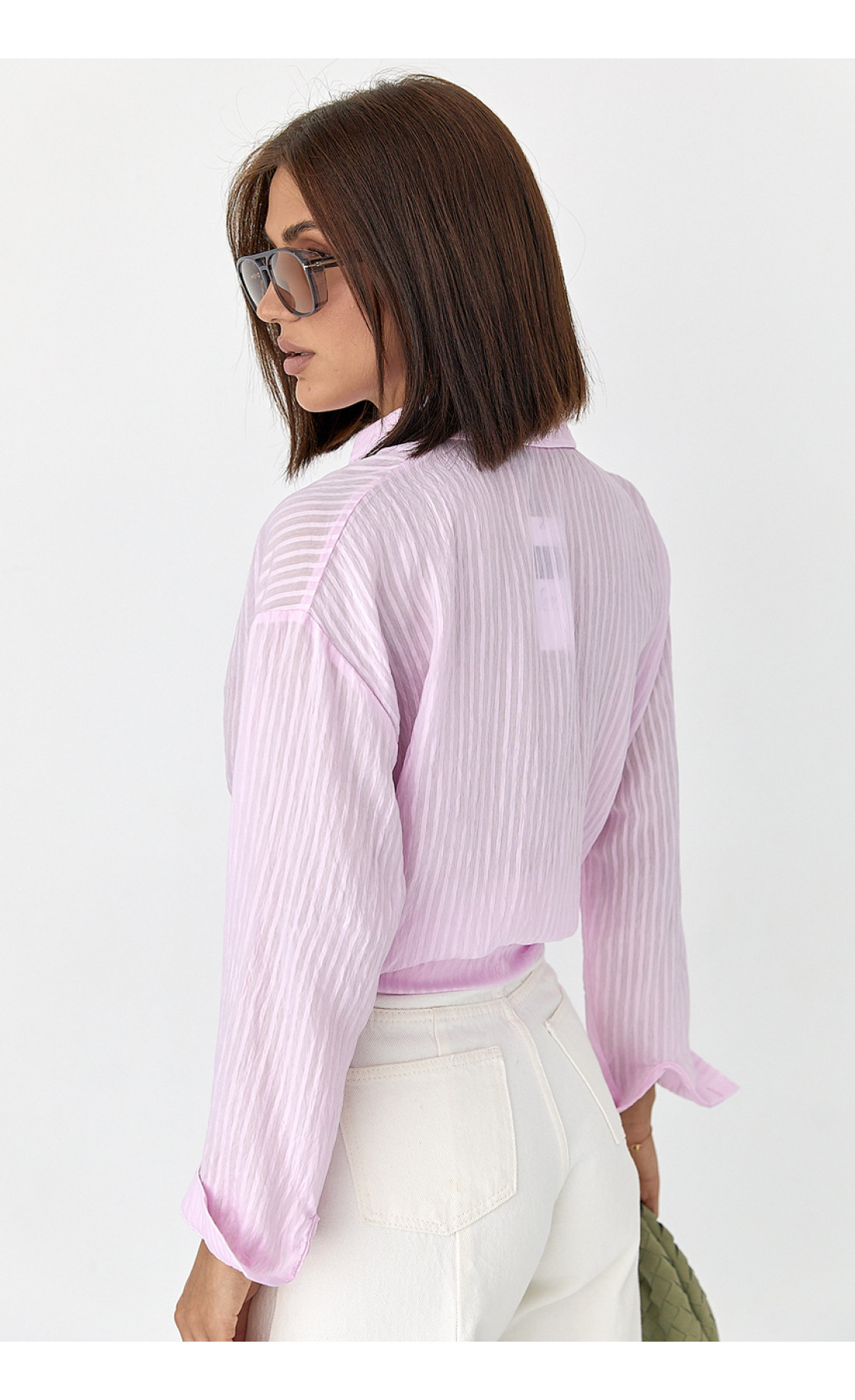 Смугаста сорочка з довгими рукавами  рожевий колір