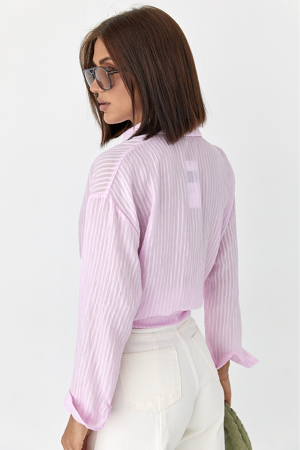 Смугаста сорочка з довгими рукавами  рожевий колір