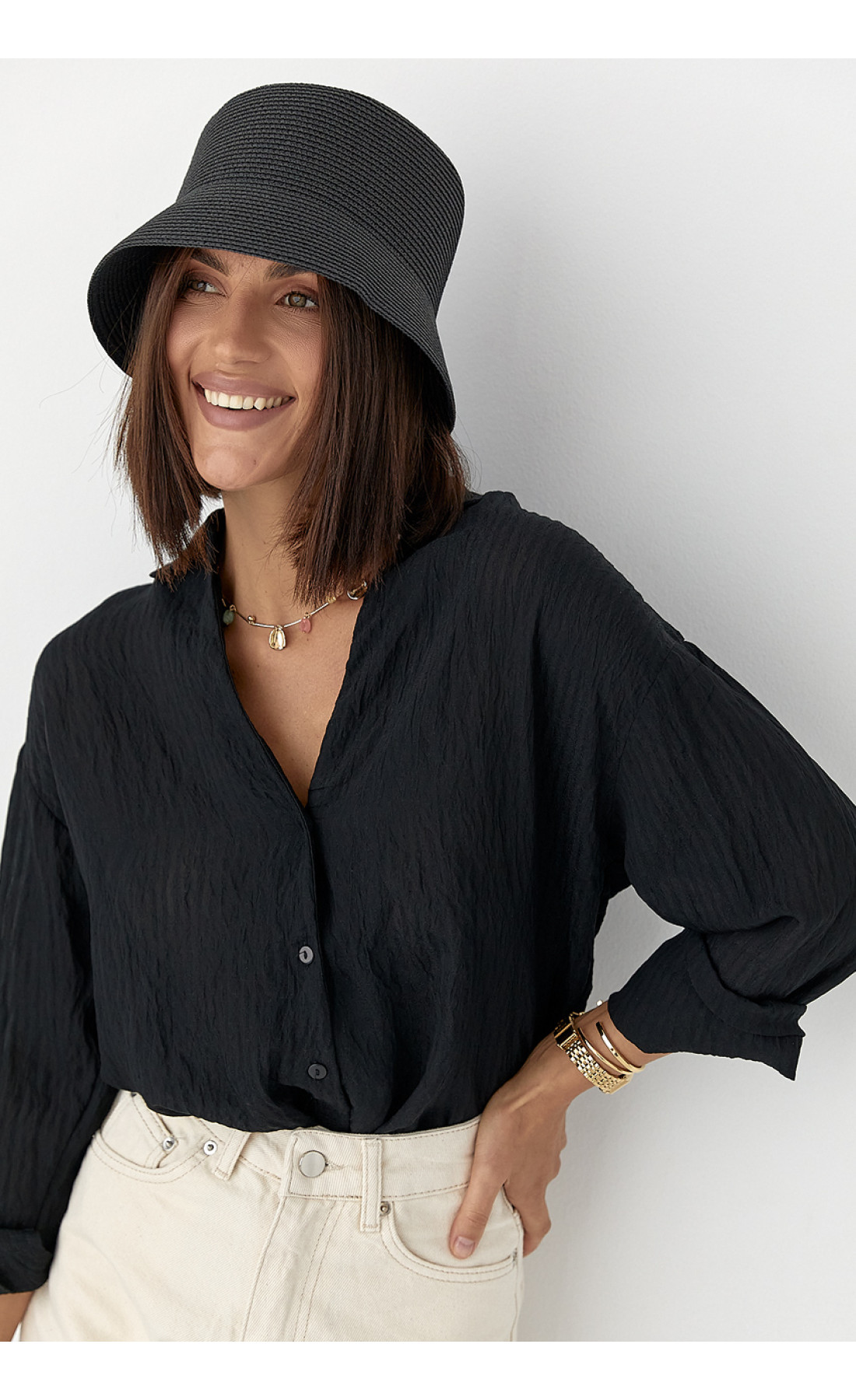 Смугаста сорочка з довгими рукавами  чорний колір