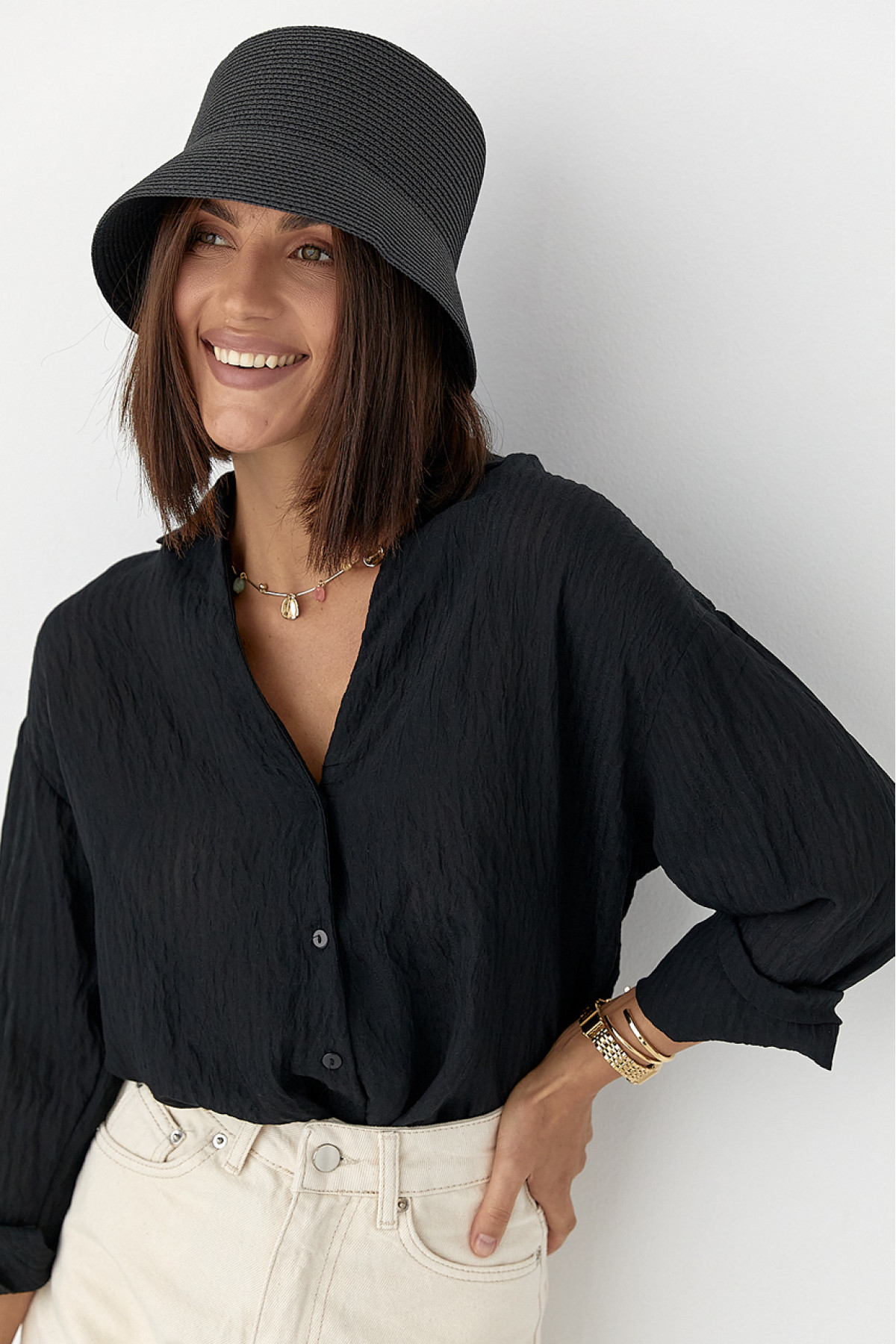 Смугаста сорочка з довгими рукавами  чорний колір