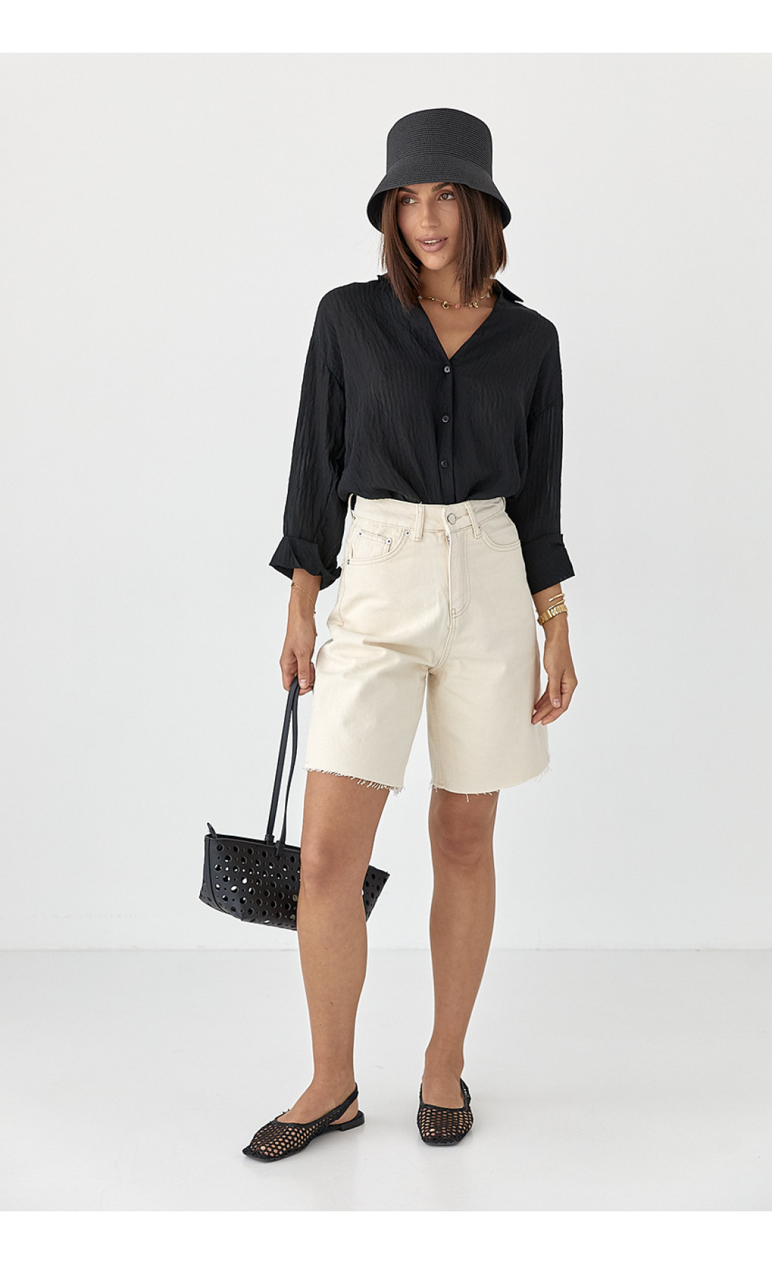 Смугаста сорочка з довгими рукавами  чорний колір