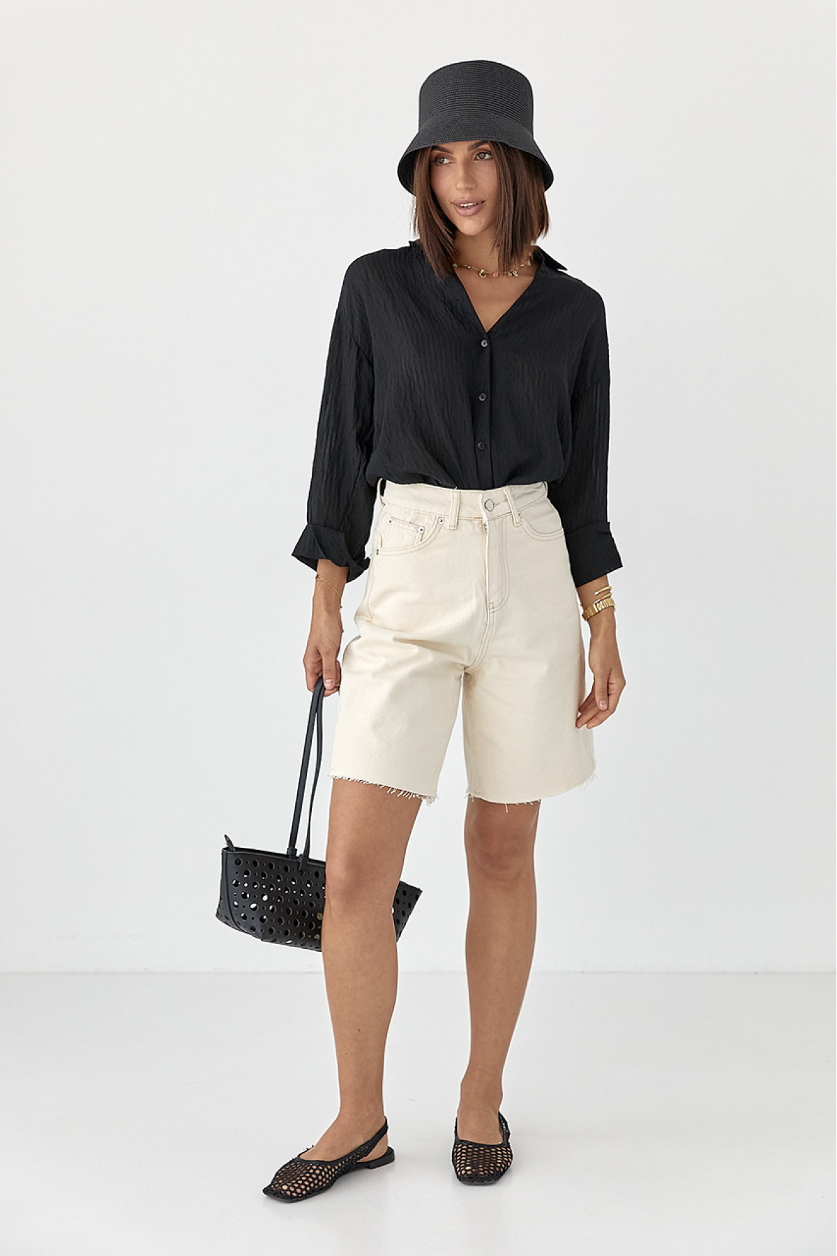 Смугаста сорочка з довгими рукавами  чорний колір